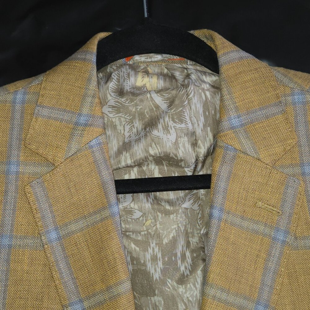 Mustard Yellow with Light blue Check Linen 2-Button Jacket - Picture 11 of 13